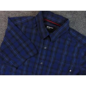 Marmot Shirt Mens Med Blue Plaid Short Sleeve Outdoor Hiking Travel
